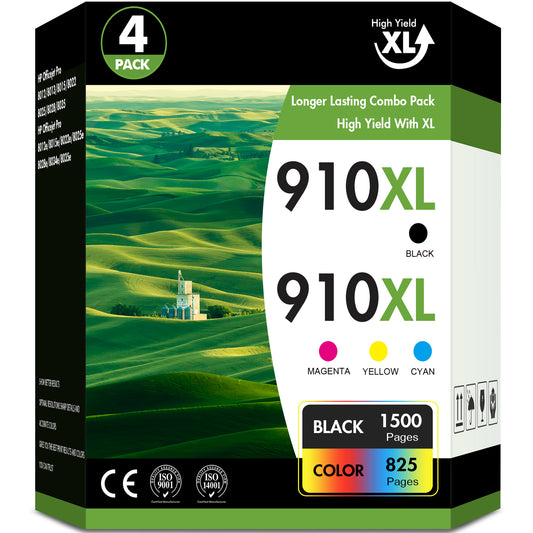 910XL Ink Cartridge Compatible for HP 910 Combo for OfficeJet Pro 8020 8024 8025 8028 8035 OfficeJet 8022 8010 8012 8014 8015 8018 Printer (Black, Cyan, Magenta, Yellow, 4-Pack)