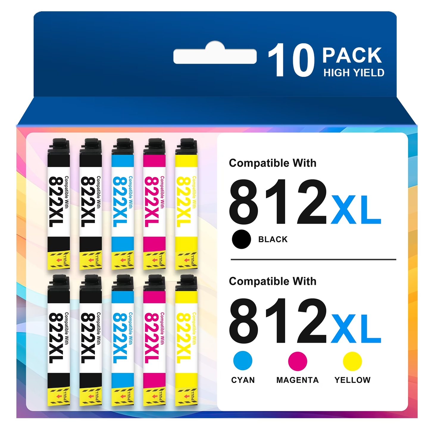 10-Pack 812XL Ink Cartridges Compatible for Epson 812 Ink Cartridges for Epson Workforce Pro WF-7820 WF-7840 WF-7310 Combo Pack