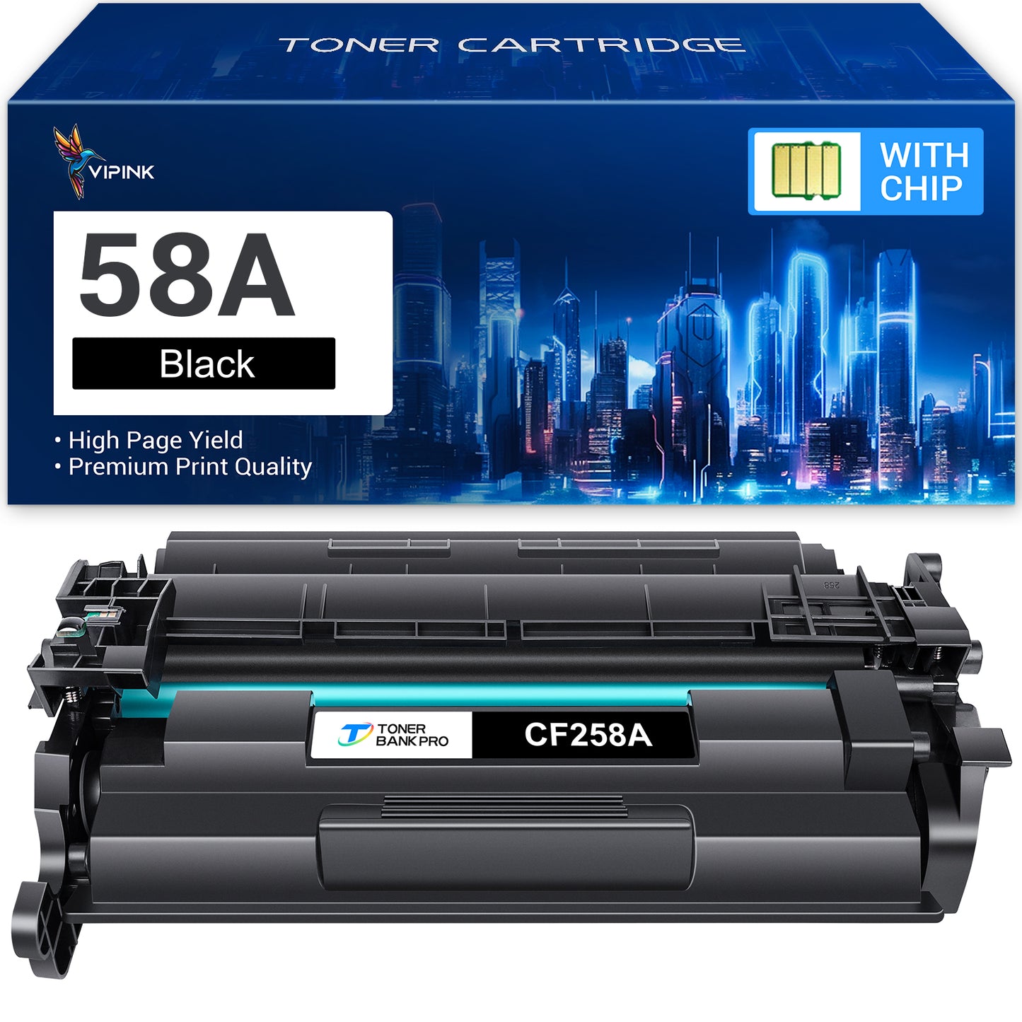 58A Toner Cartridge Black (CF258A With chip) Compatible for HP 58A CF258A 258A 258 CF258X 58X Laserjet PRO MFP M428fdw Laserjet Pro M404n M404dw M404dn M404 M428 M304 Printer Ink (Black, 1-Pack)