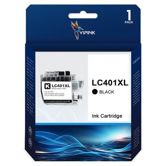 VIPink LC401XL Black Ink Cartridge High Yield for Brother LC401XL LC401BK LC401 XL use with Brother MFC-J1010DW MFC-J1012DW MFC-J1170DW (1 Black)