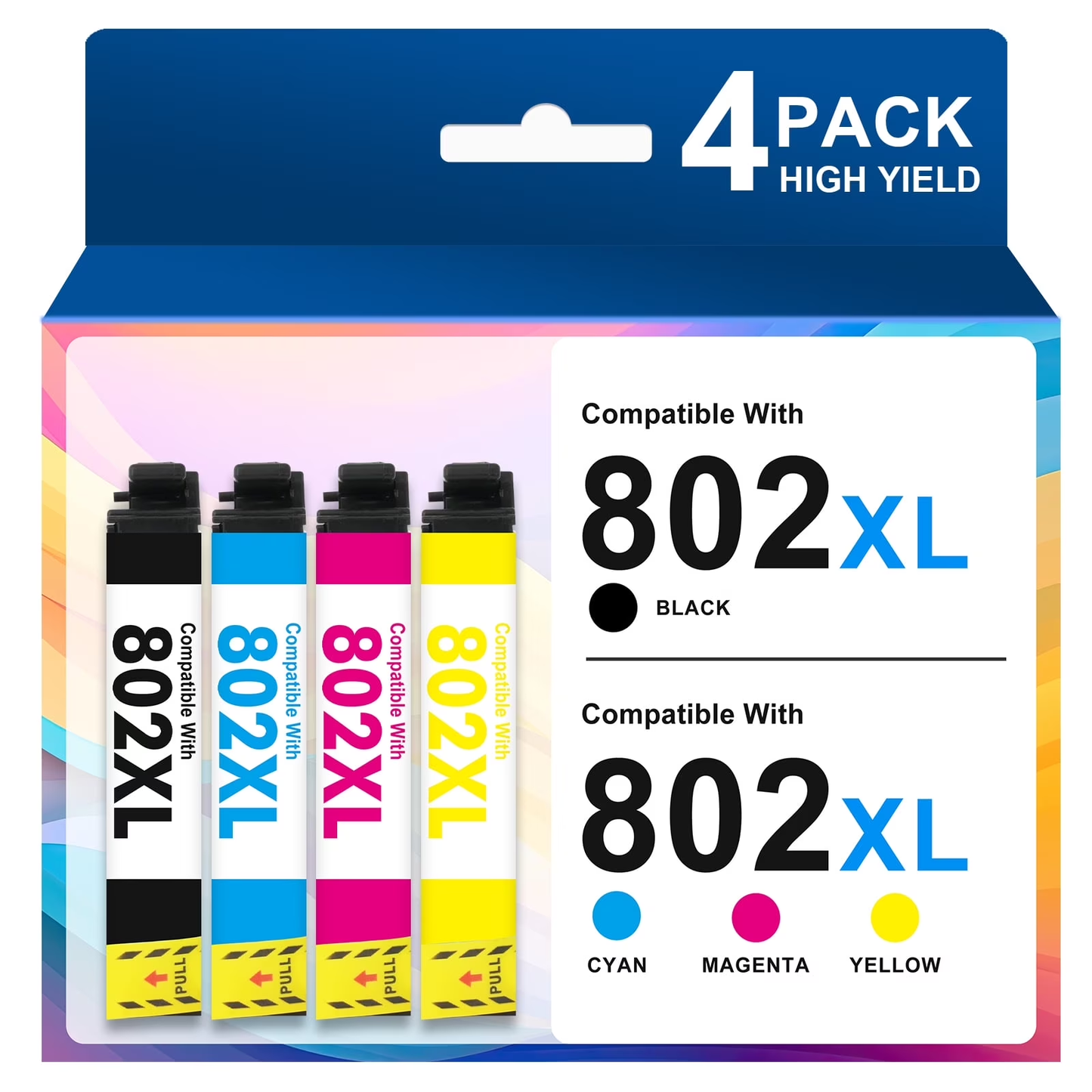 802xl 802 Ink Cartridges Compatible for Epson ink 802 XL 802XL Workforce Pro WF-4730 WF-4720 WF-4734 Printer (4-Pack T802XL, Black Cyan Magenta Yellow)