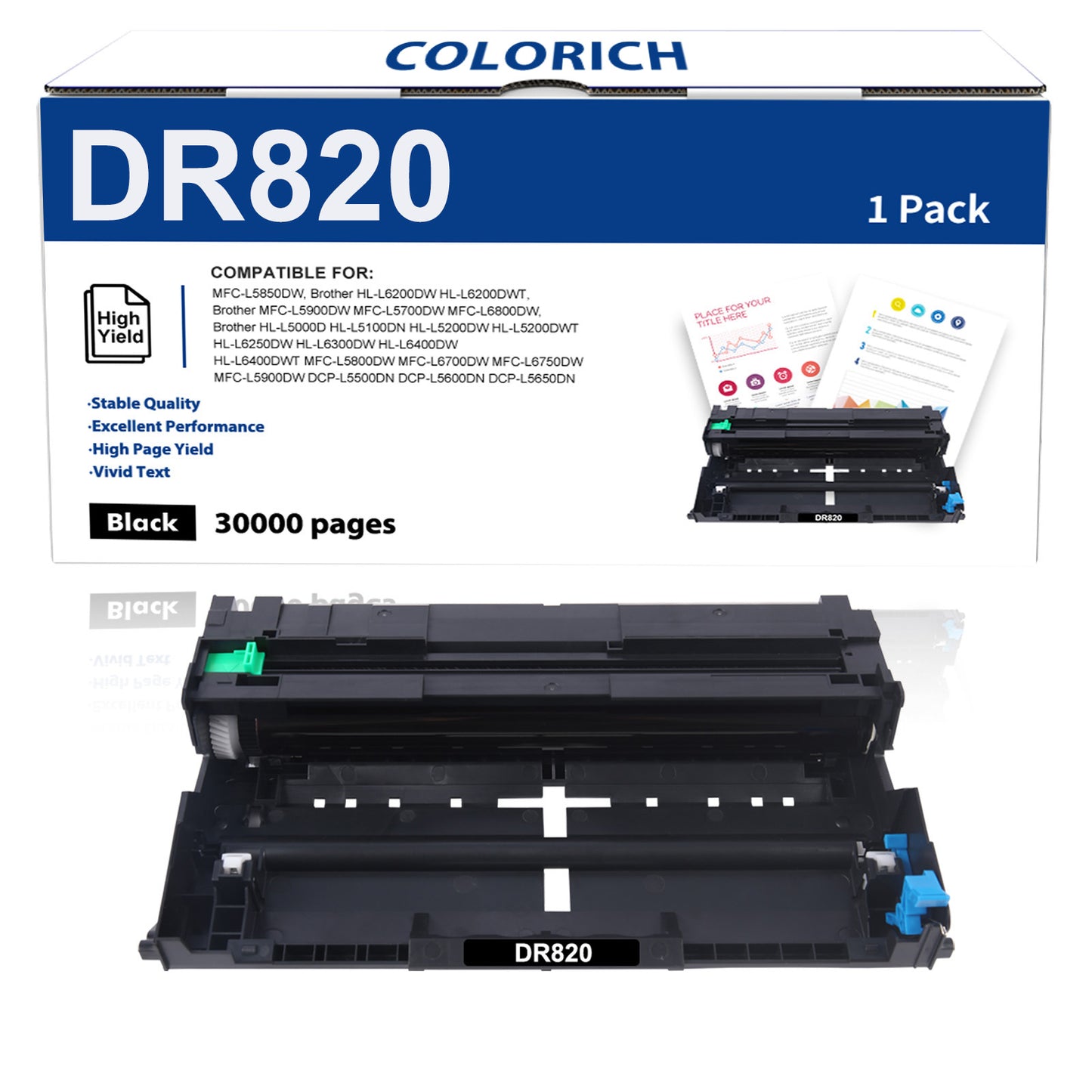 Colorich Compatible Drum Unit for Brother DR820 DR-820 DR 820 HL-L6200DW MFC-L5850DW MFC-L5900DW MFC-L6700DW MFC-L5800DW HLL6200DW HL-L5200DW HLL5100DN Printer (Black, 1-Pack)