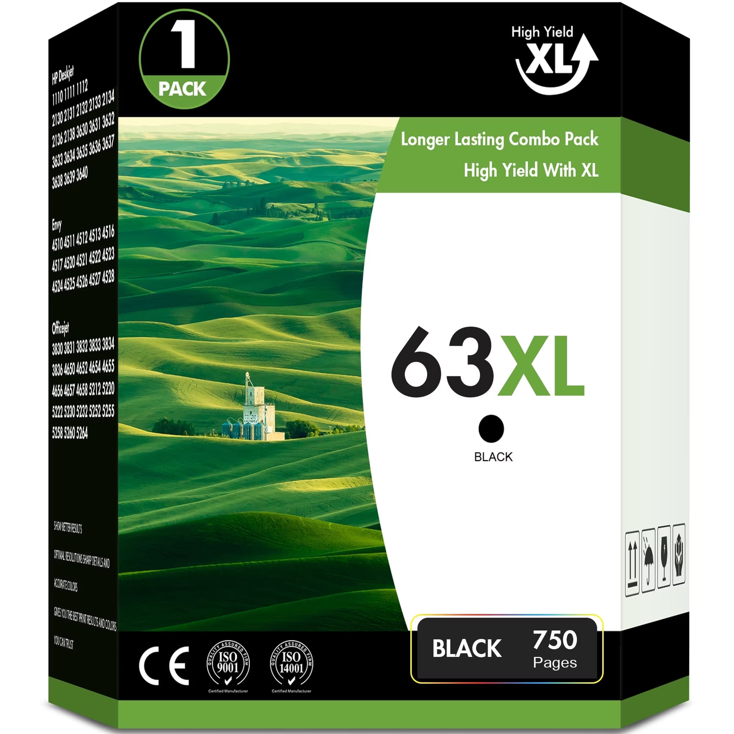 63XL Black Ink Cartridge Compatible with 63 Ink Cartridge 63XL for DeskJet 1110 2130 3630 Envy 4510 4520 compatible for Officejet 3830 4650 5220 5230 5252 5255 5258 5264 Printer (1 Black)