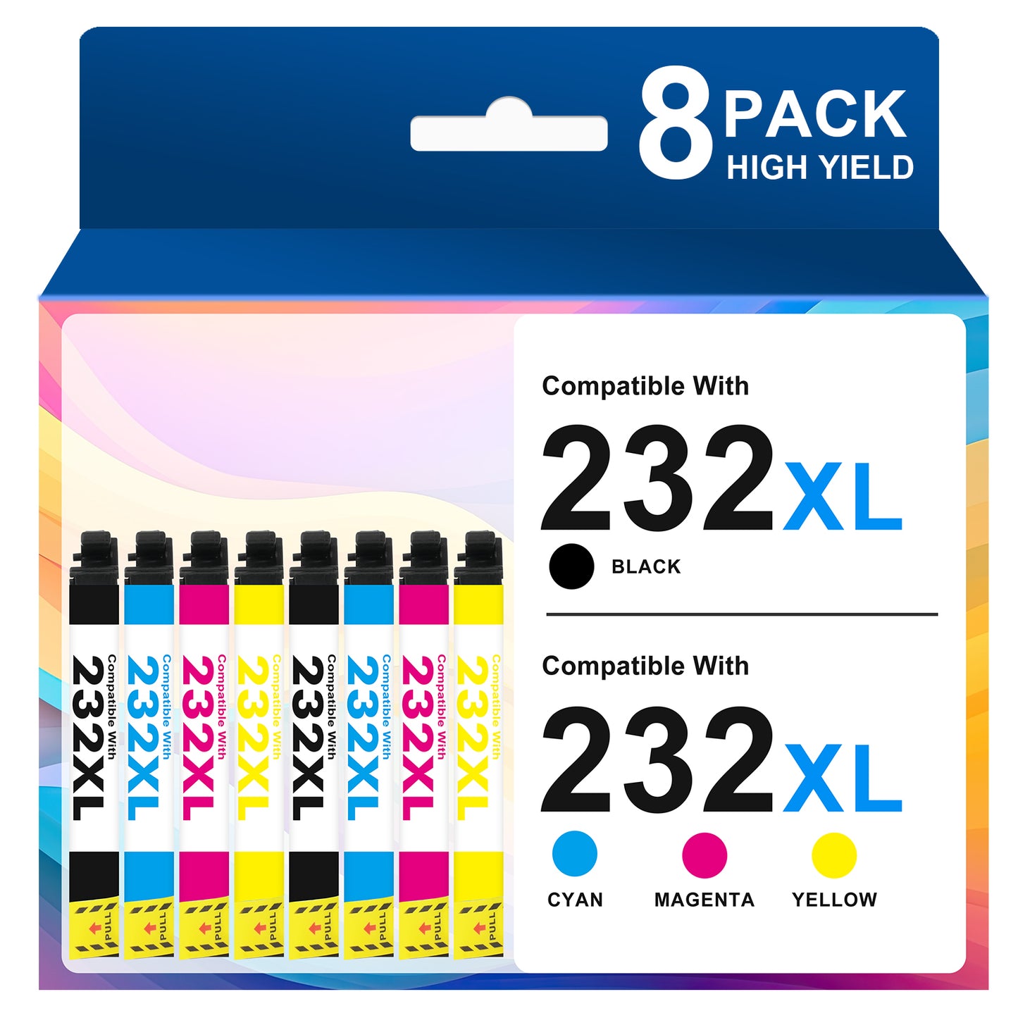 232XL Ink Cartridges 8-Pack, Compatible for Epson 232XL 232 Printer Ink for Workforce WF-2930 WF-2950 Expression XP-4200 XP-4205 (2 x Black, 2 x Cyan, 2 x Magenta, 2 x Yellow)