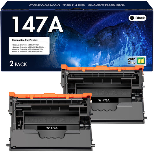 W1470A 147A Black Toner Cartridge With Chip Compatible for HP 147A 147X W1470A W1470X M610dn LaserJet M610n M611dn M611x M612dn M612x MFP M634h M635fht M635h M636fh M610 M611 M612 Printer 2-Pack