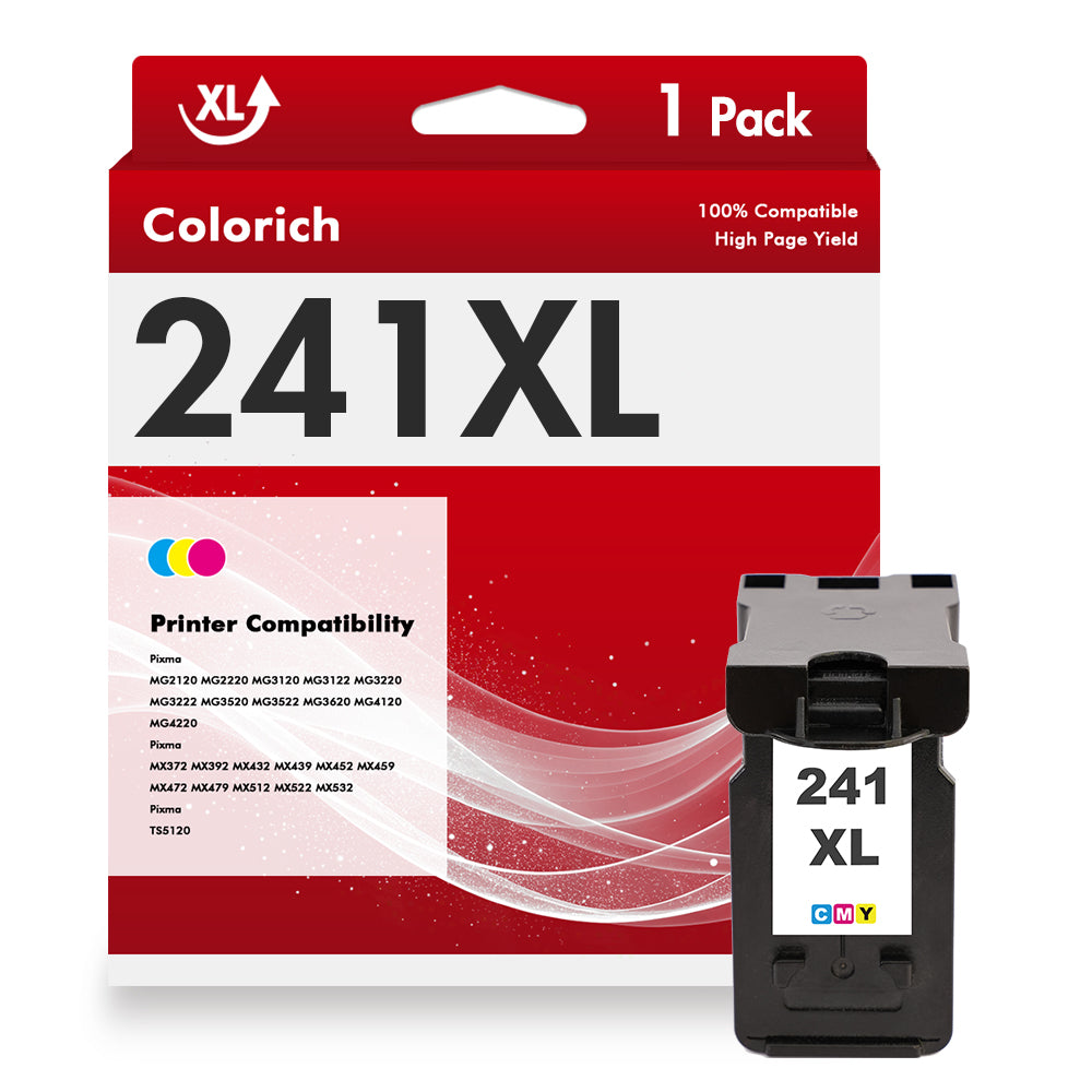 241 241XL Ink Cartridge Compatible for Canon 241XL for PIXMA MG3620 TS5120 MG3520 MG3220 MG2120 MG4220 MX392 MX452 MX522 Printer CL 241xl (1 Pack Tri-color)