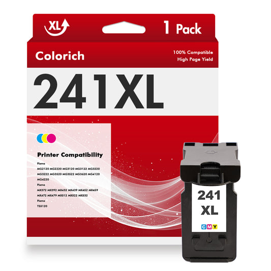 241 241XL Ink Cartridge Compatible for Canon 241XL for PIXMA MG3620 TS5120 MG3520 MG3220 MG2120 MG4220 MX392 MX452 MX522 Printer CL 241xl (1 Pack Tri-color)