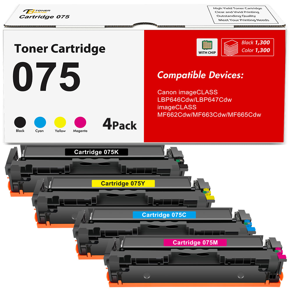 075 075H Toner Cartridge With Chip Compatible for Canon 075 075H Toner Cartridge Set for Canon imageCLASS LBP646Cdw LBP647Cdw imageCLASS MF663Cdw MF665Cdw(Black, Cyan, Magenta, Yellow, 4-pack)
