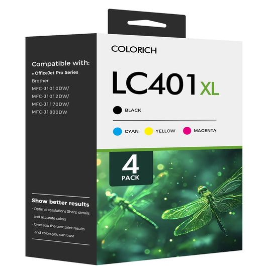 LC401 LC401XL MFC-J1010DW Ink Cartridges for Brother Printer 401XL LC 401 High Yields for MFC-J1010DW MFC-J1170DW MFC-J1012DW MFC-J1800DW MFC J1010DW (4-Pack, Black Cyan Magenta Yellow)