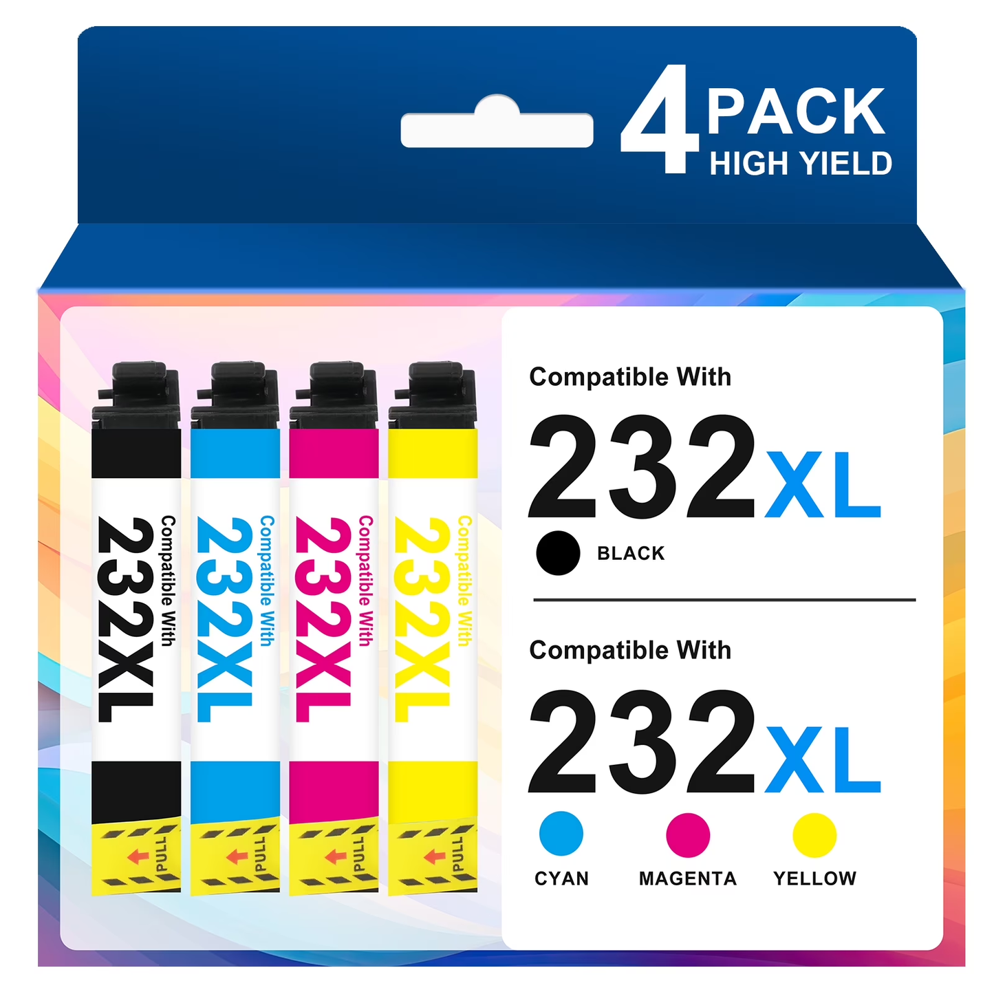 232XL Ink Cartridges 4-Pack, Compatible for Epson 232XL 232 Printer Ink for Workforce WF-2930 WF-2950 Expression XP-4200 XP-4205 (Black, Cyan, Magenta, Yellow)
