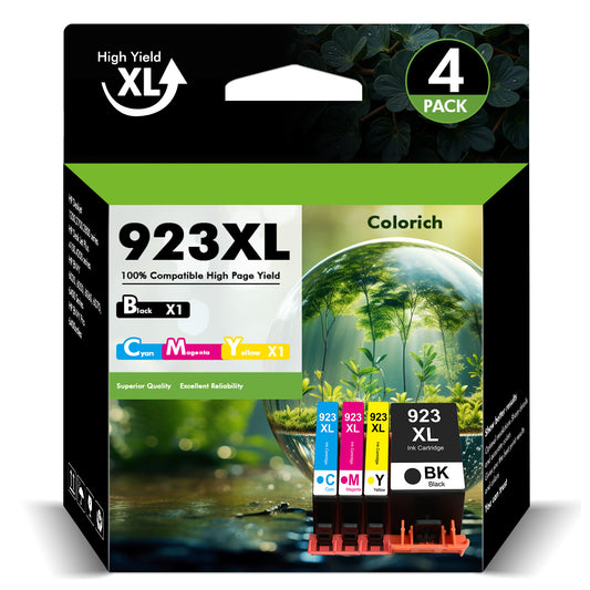 923 923XL Ink Cartridges with Chip Compatible for HP 923e 923XL Ink Combo Pack for OfficeJet Pro 8130 8135 8120 8122 8124 8125 8132 8134 8135 8138 8139 Printer (4 Pack, B/C/M/Y)