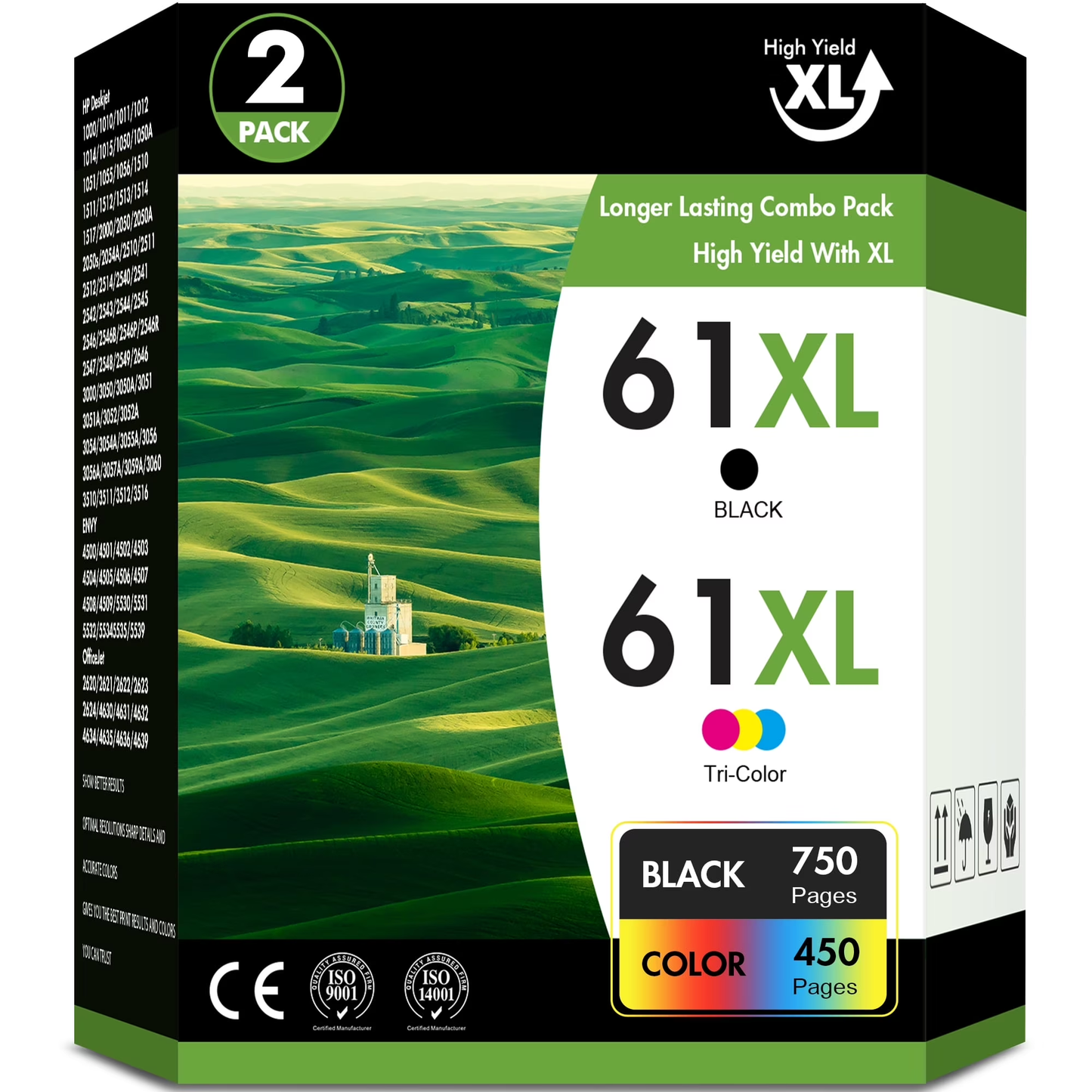 61XL Ink Cartridges for Printer 61 Ink Cartridge Compatible for HP 61 Ink Cartridge Combo Pack Work with HP Envyw 4500 4501 Deskjet 2541 2-Pack Black and Tri-Color