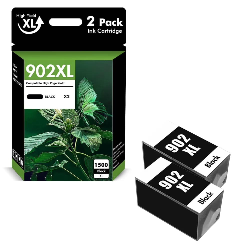 902 902XL Ink Cartridges Compatible for HP 902 902XL 2 Pack for OfficeJet Pro 6968 6978 6958 6978 6968 6970 6971 6974 6975 6979 6960 6961 6963 6964 6965 6966 6950 902 XL Printer (2 x Black)