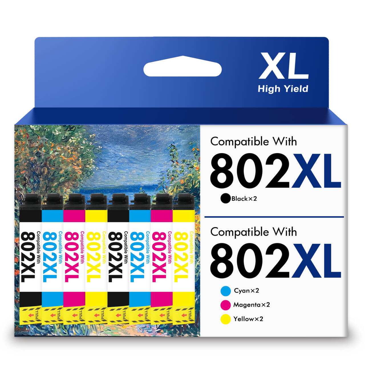 802 XL Ink Cartridges 8 Pack Compatible for Epson 802XL 802 Printer Ink T802 T802XL Combo Pack for WorkForce Pro WF-4740 WF-4730 WF-4720 EC-4020 EC-4030 (2 Black, 2 Cyan, 2 Magenta, 2 Yellow)