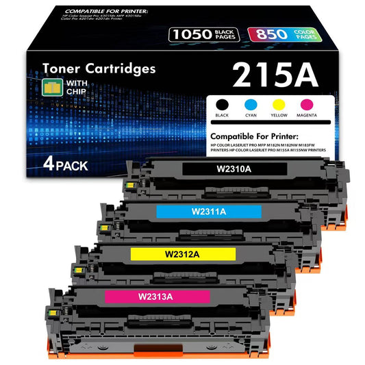 215A Toner Cartridge With Chip 4-Pack Compatible for HP 215A W2310A Color LaserJet Pro M182nw M183fw M182n M155a M155nw M182 M183 M155 Printer Ink (Black Cyan Magenta Yellow)