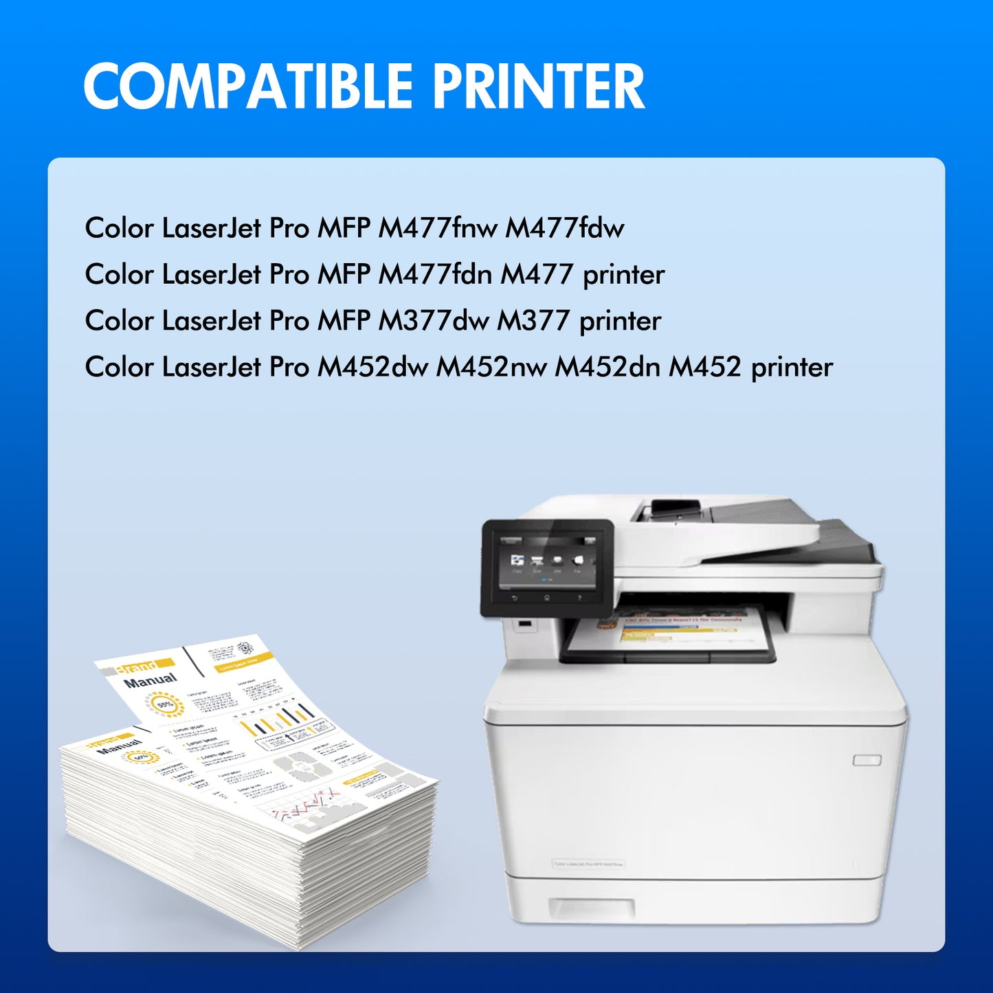 410X High Yield Toner Cartridges Compatible for HP 410X CF410X 410A CF410A Laserjet MFP M477fnw M477fdw M477fdn M452dn M452nw M452dw M477 M452 M377 Printer Ink (4 Pack, Black/Cyan/Yellow/Magenta)