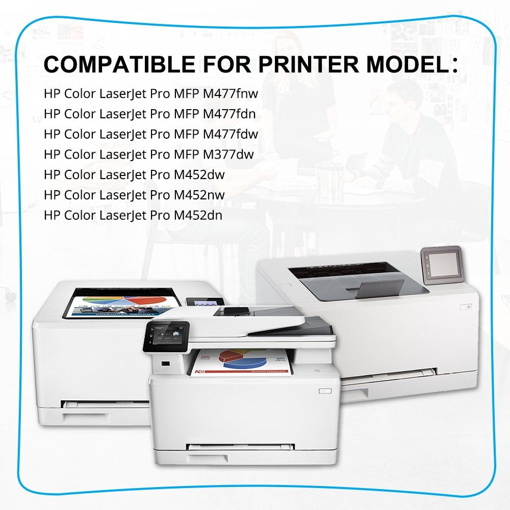 410X Toner Cartridge Compatible for Color Laserjet Pro MFP M477fnw M477fdw M452dn 410A 410X CF410A CF410X | M477fdn M452nw M477 M452 M377 Printer Ink (Black Cyan Yellow Magenta, 5-Pack)