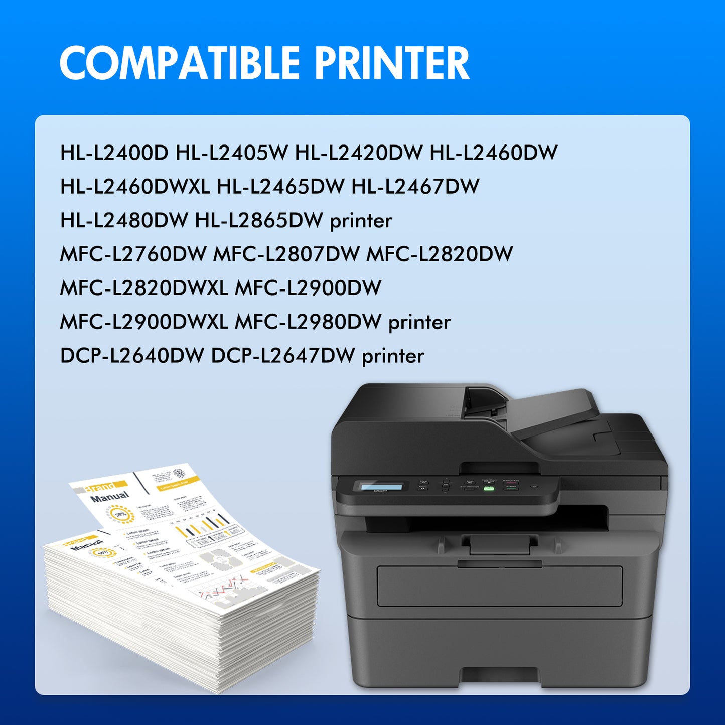 TN830XL TN830 Toner Cartridge Compatible for Brother TN830XL Toner for Brother DCP-L2640DW HL-L2460DW HL-L2405W Toner black 4-Pack