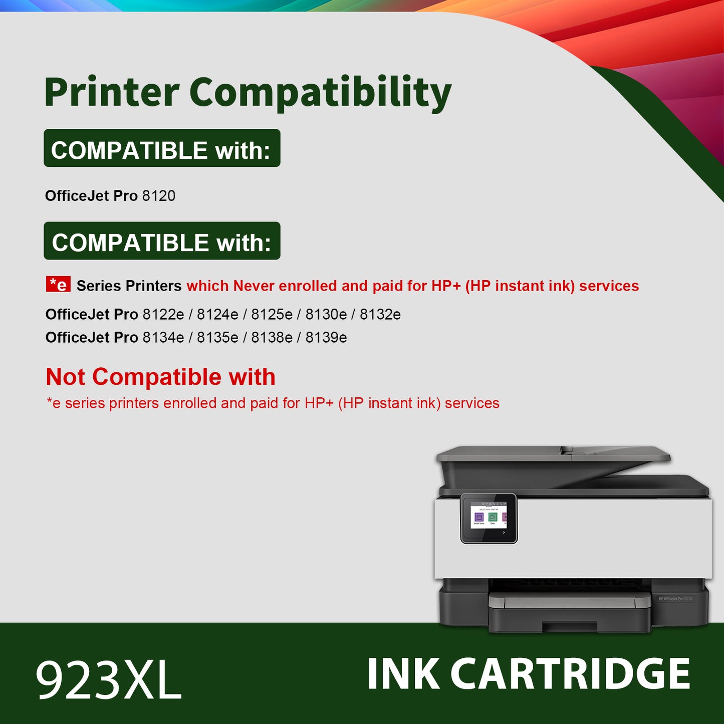 923e 923XL Ink Cartridges with Chip Compatible for HP 923 923XL 4 Pack for OfficeJet Pro 8130 8135 8120 8122 8124 8125 8132 8134 8135 8138 8139 (B/C/M/Y)