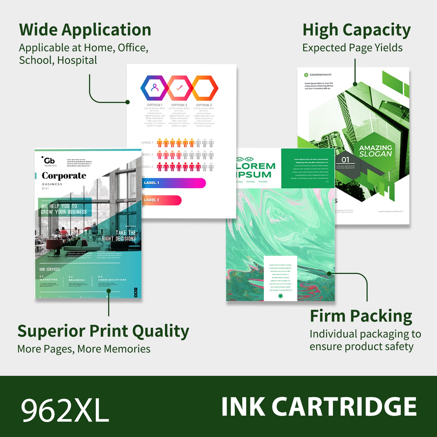 962 962XL Ink Cartridges Compatible for HP 962XL 962 4 Pack for OfficeJet Pro 9010 9020 9015 9018 9025 9018 9019 Printer (Black, Cyan, Magenta, Yellow)