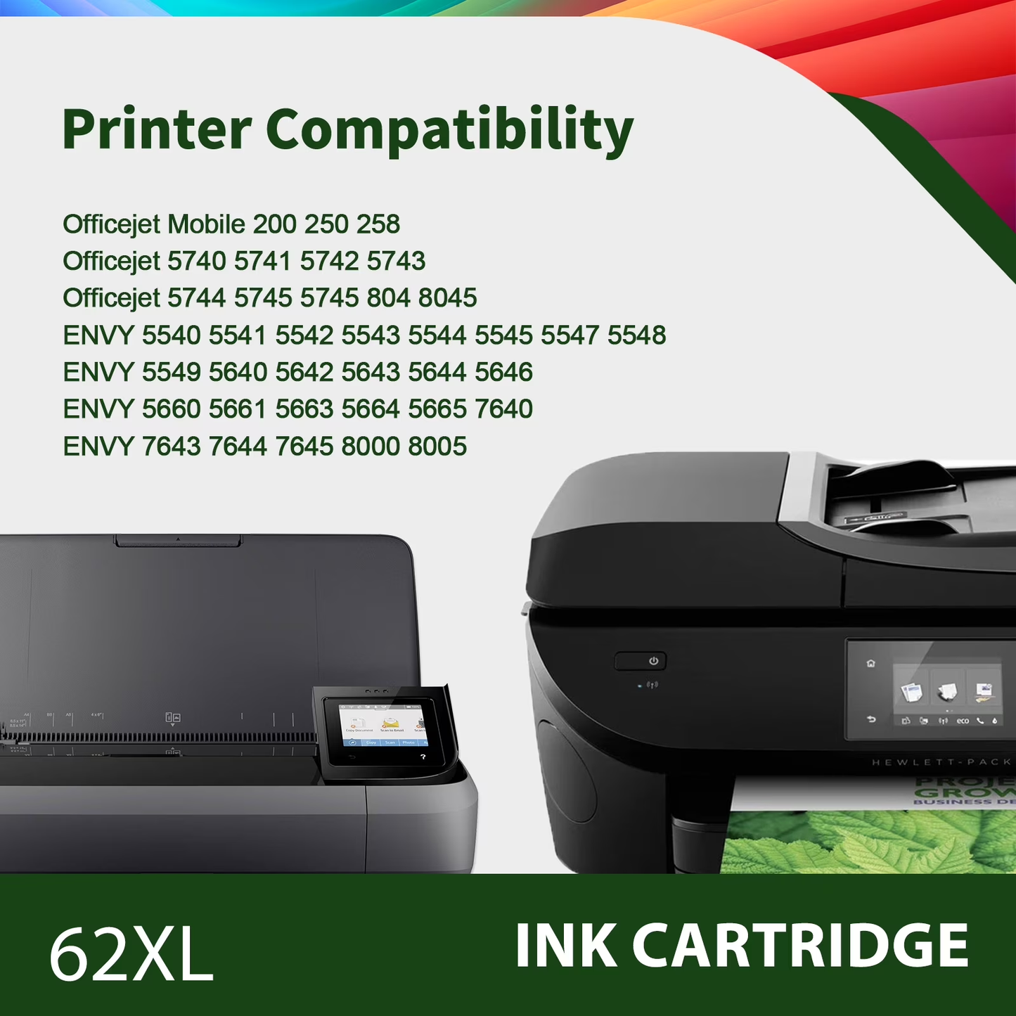 62XL Ink Cartridge Compatible for 62 XL Ink for Envy 5660 7645 7640 5740 OfficeJet 250 Printer Ink 62 (2 Tri-color)