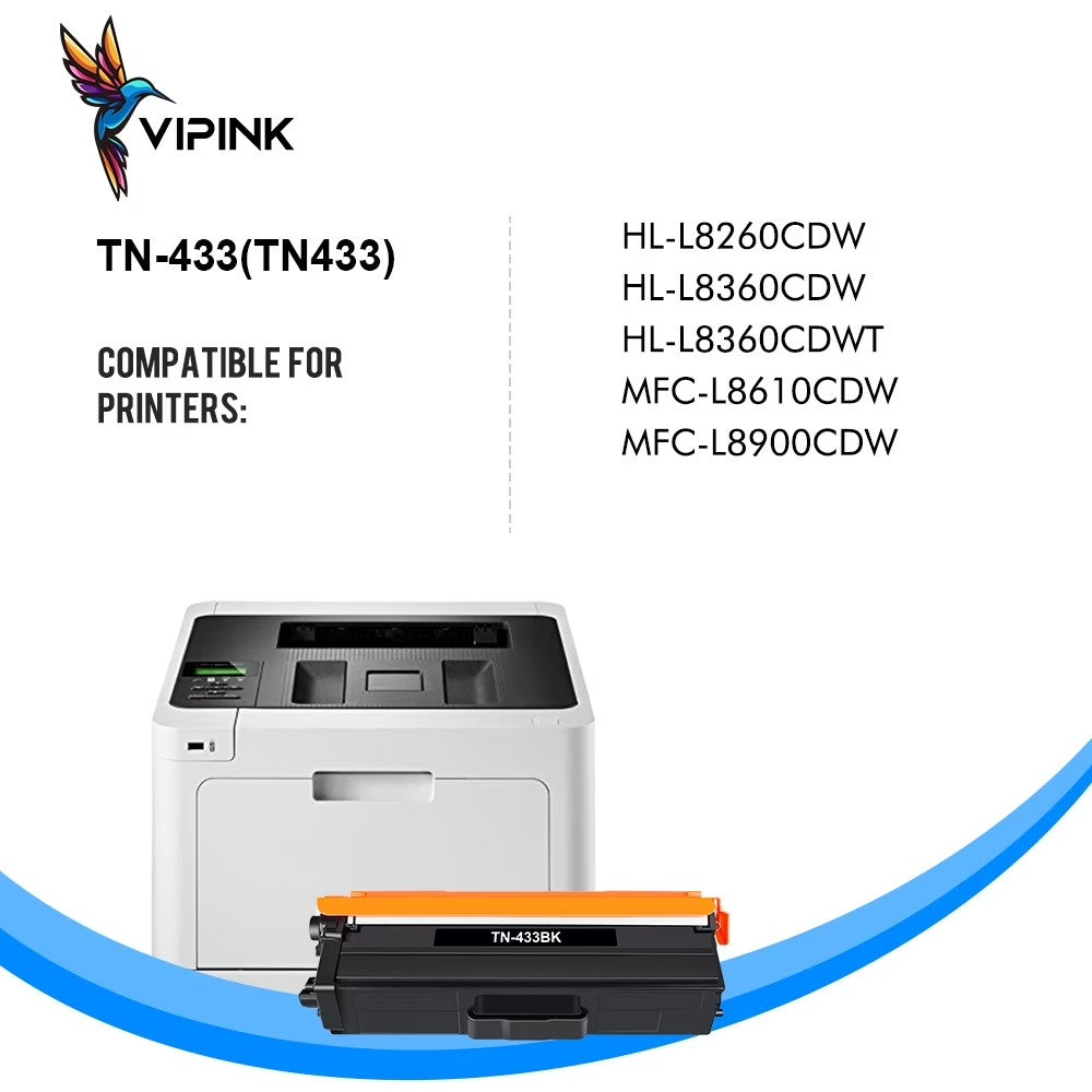 VIPink TN433 TN431 Toner Cartridge Compatible for Brother TN 433 TN-433BK Toner High Yield (Black, 2-Pack)