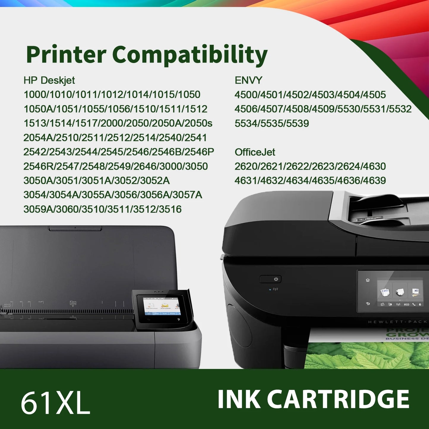 61 Ink Cartridge Compatible for HP 61XL Black and Color Ink for Envy 4500 5530 4502 Officejet 4630 4635 DeskJet 1000 1010 2050 2510 Printer (2-Pack)