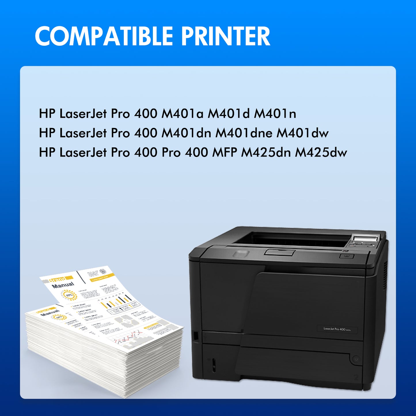 80A Toner Cartridges 2-Pack Compatible for HP 80A 80X CF280A CF280X LaserJet Pro 400 M401a M401d M401n M401dn M401dne M401dw MFP M425dn M425dw Printer Ink Black