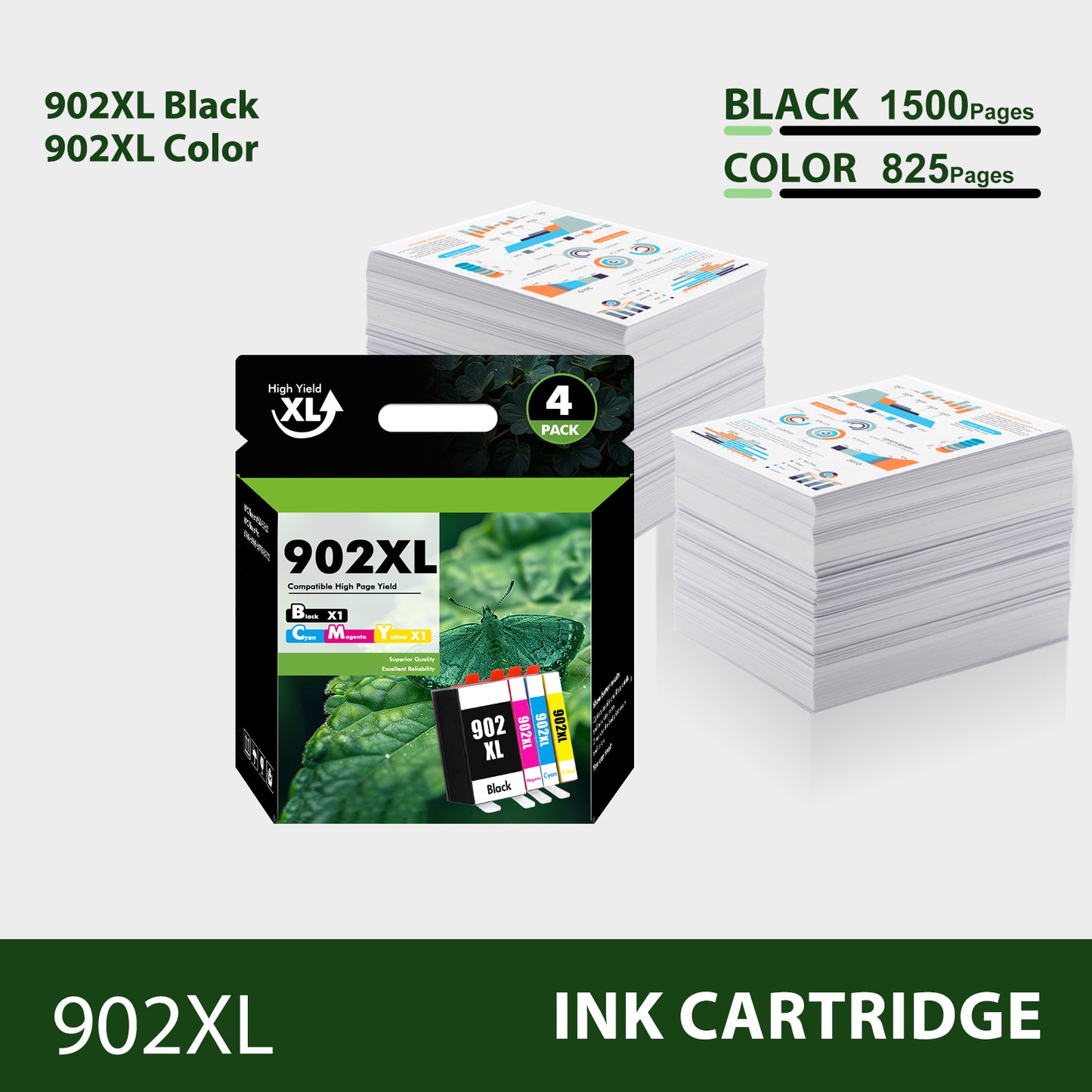 902XL 902 Ink Cartridges Compatible for HP 902XL 902 Combo Pack for OfficeJet Pro 6968 6978 6958 6970 6960 6962 6950 6968 6972 902 XL Printer (4 Pack, Black, Cyan, Magenta, Yellow)