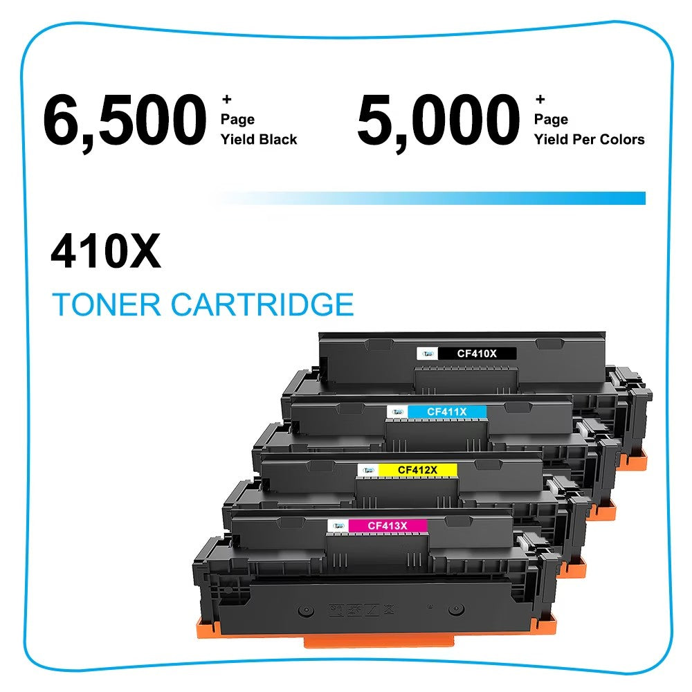 410X Toner Cartridge Compatible for Color Laserjet Pro MFP M477fnw M477fdw M452dn 410A 410X CF410A CF410X | M477fdn M452nw M477 M452 M377 Printer Ink (Black Cyan Yellow Magenta, 5-Pack)