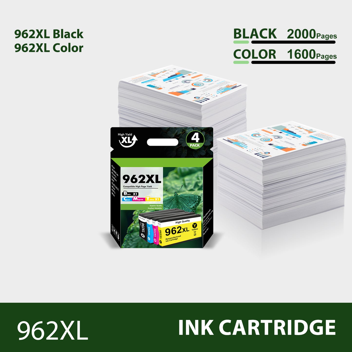 962 962XL Ink Cartridges Compatible for HP 962XL 962 4 Pack for OfficeJet Pro 9010 9020 9015 9018 9025 9018 9019 Printer (Black, Cyan, Magenta, Yellow)