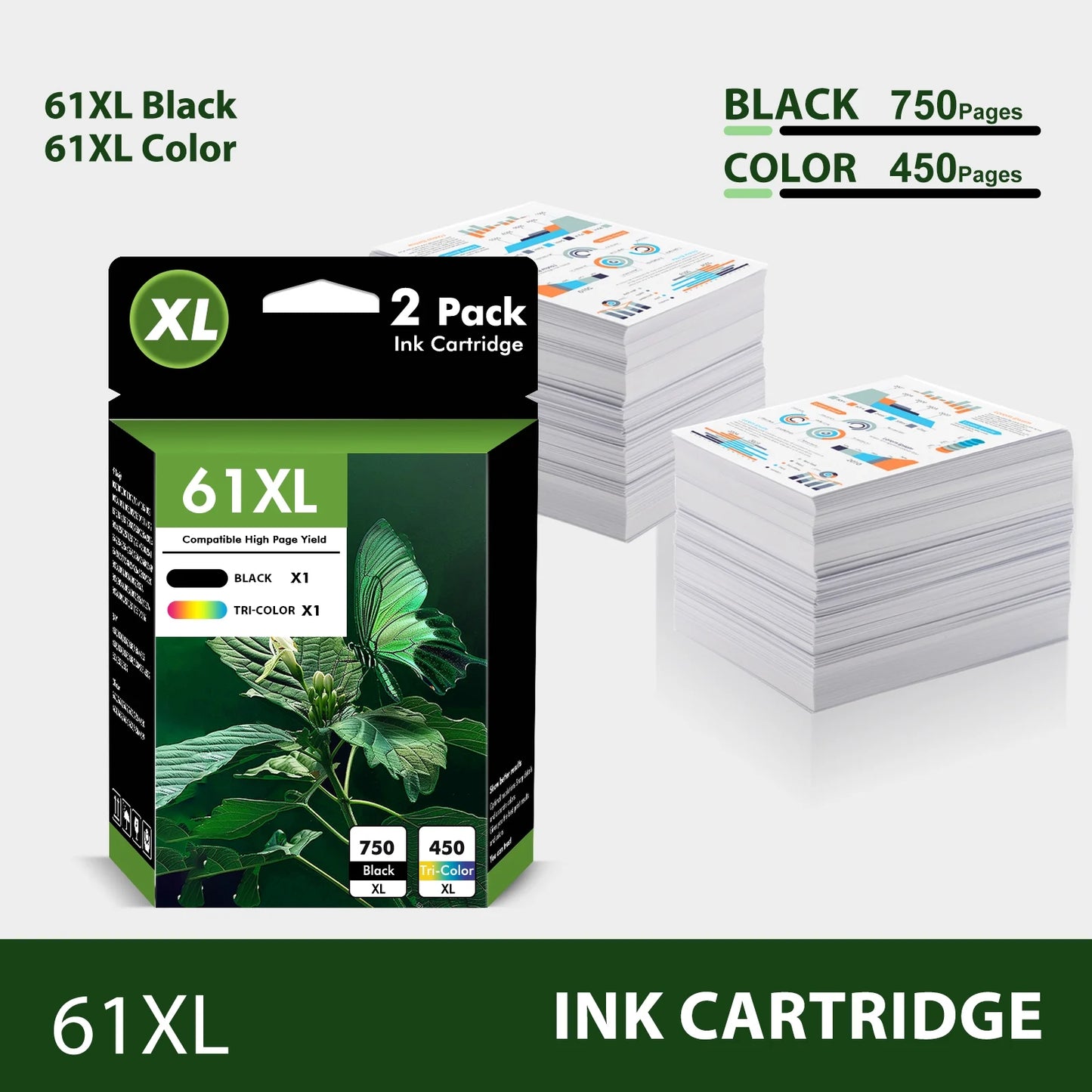 61 Ink Compatible for HP 61 Ink Cartridge Combo Pack for HP Printer Ink 61 for Envy 4500 4502 5530 (Black Tri-Color)