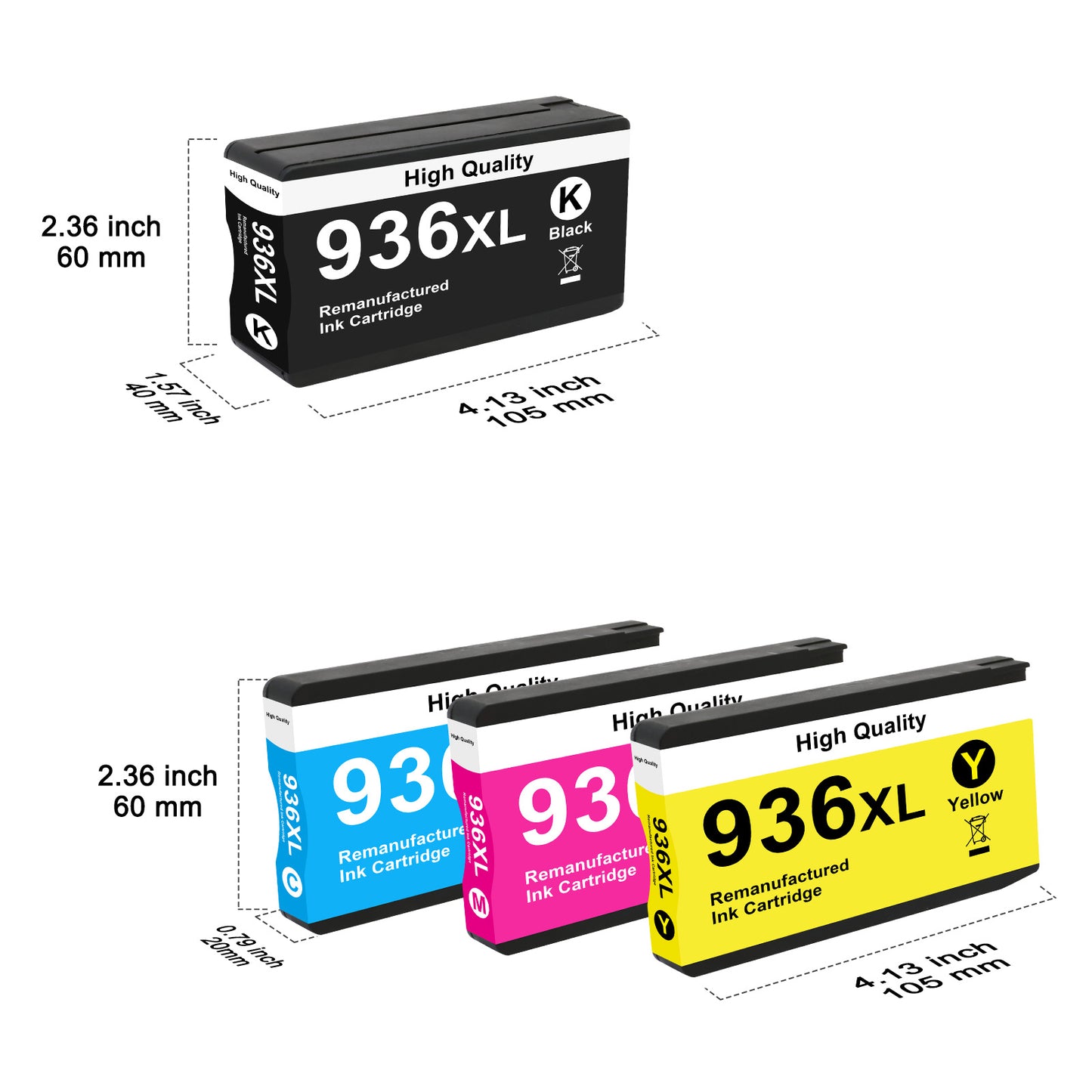 936e 936 XL Ink Cartridges Compatible for HP 936e 936XL 936 OfficeJet Pro 9125e 9120e 9730e 9130 9135e 9122e 9128e 9110b 9120b 9130b 9130e Printer 936e Ink (Black, Cyan, Magenta, Yellow)
