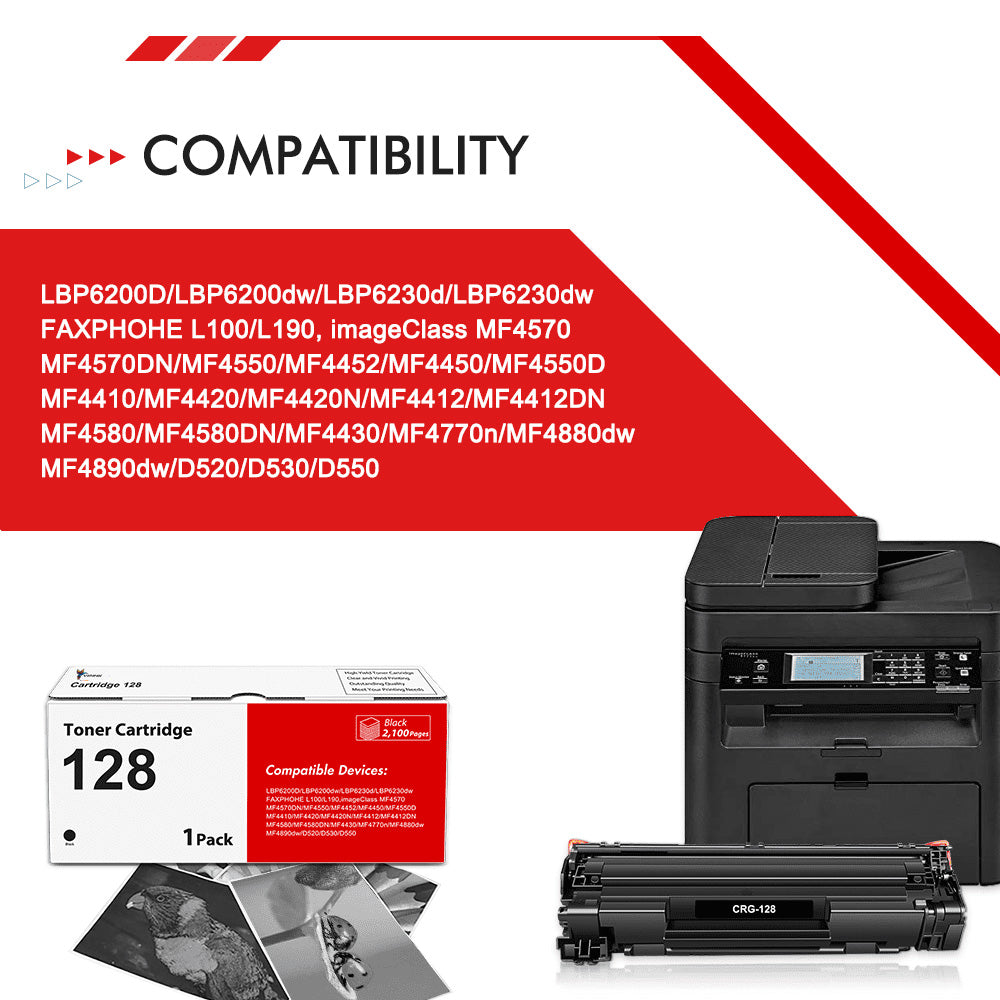 128 Black Toner Cartridges Compatible for Canon 128 CRG128 CRG 128 FaxPhone L100 ImageCLASS D530 D550 MF4450 MF4550 MF4570dw MF4770n FaxPhone L190 L100 Printer Ink Black 4-Pack