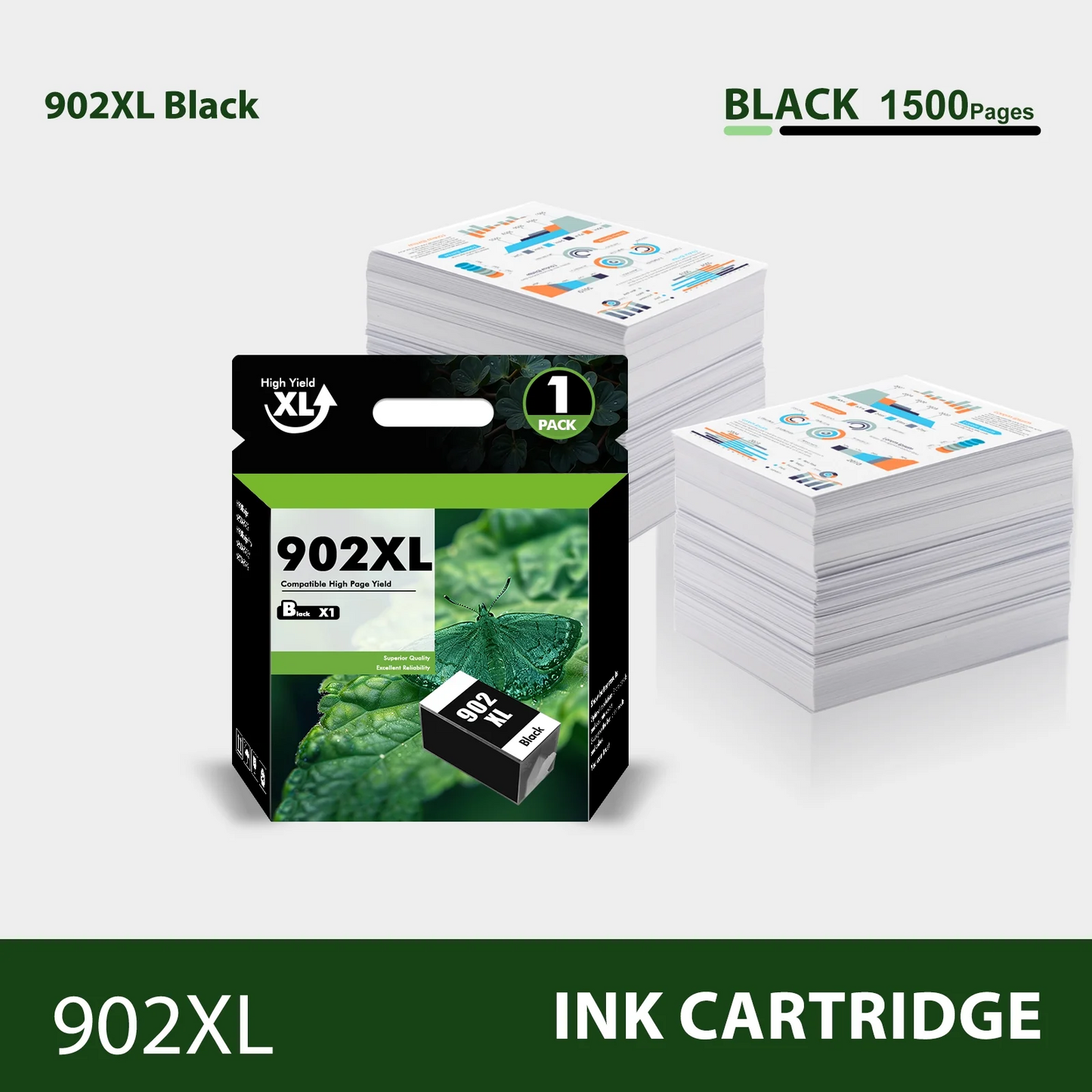 902XL 902 Ink Cartridges Compatible for HP 902 902XL 1 Pack Black Ink for OfficeJet Pro 6978 6968 6970 6971 6974 6975 6979 6960 6961 6963 6964 6965 6966 6950 902 XL Printer
