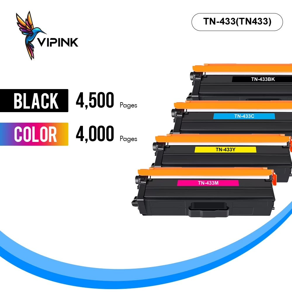 VIPink TN433 TN431 Toner Cartridge Compatible for Brother TN 433 TN-433BK Toner High Yield (Black, 2-Pack)