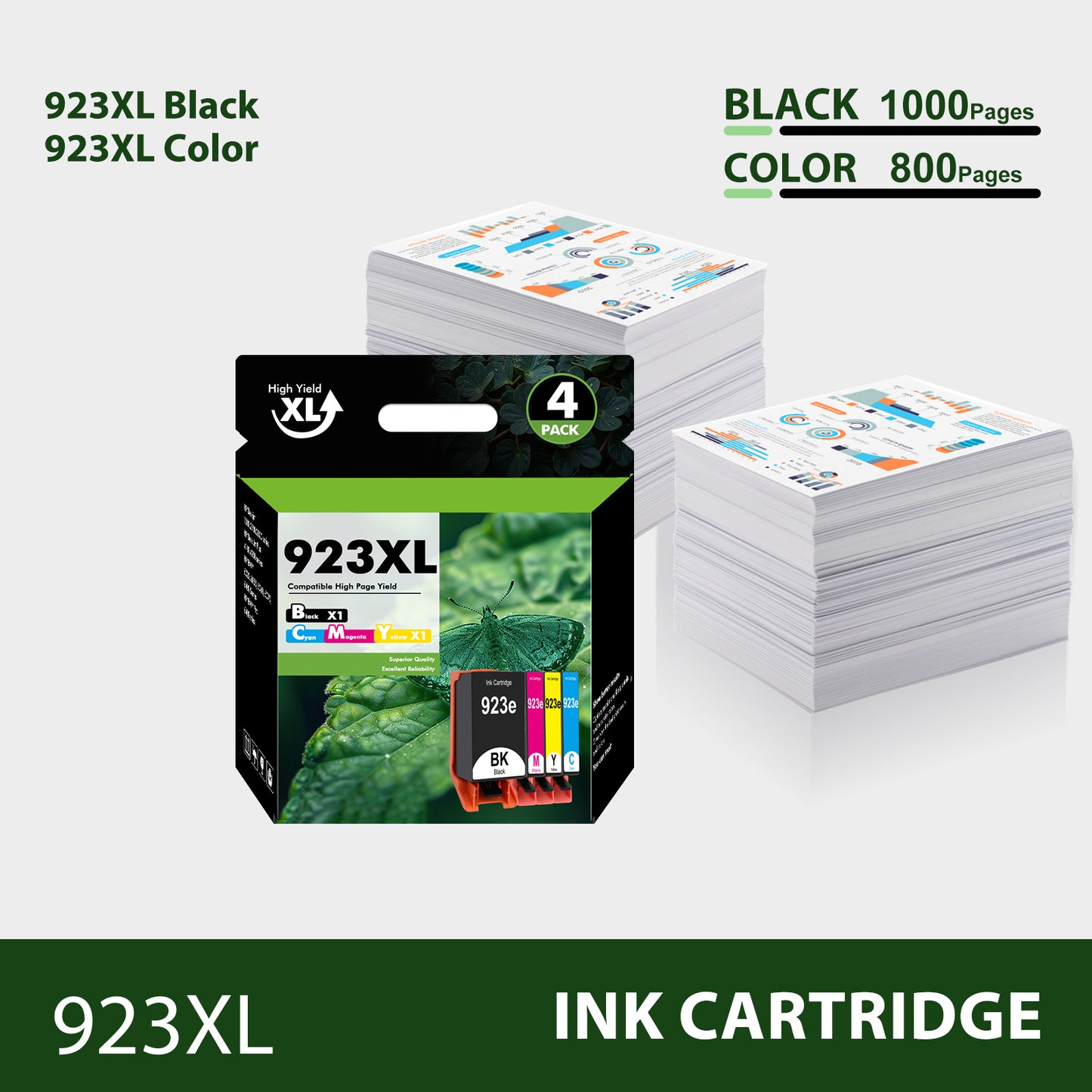 923XL 923 923e Ink Cartridge with Chip Compatible for HP 923e 923XL for OfficeJet Pro 8130 8135 8120 8122 8124 8125 8132 8134 8135 8138 8139 Printer(4 Pack, Black, Cyan, Magenta, Yellow)
