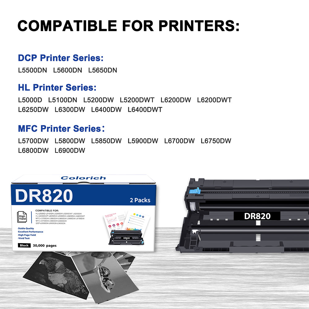 DR820 Drum Unit Kit Compatible for Brother DR-820 DR820 DR 820 HL-L5100DNHL-L5200HL-L6200HL-L6300DW Printer (Black,2-Pack)