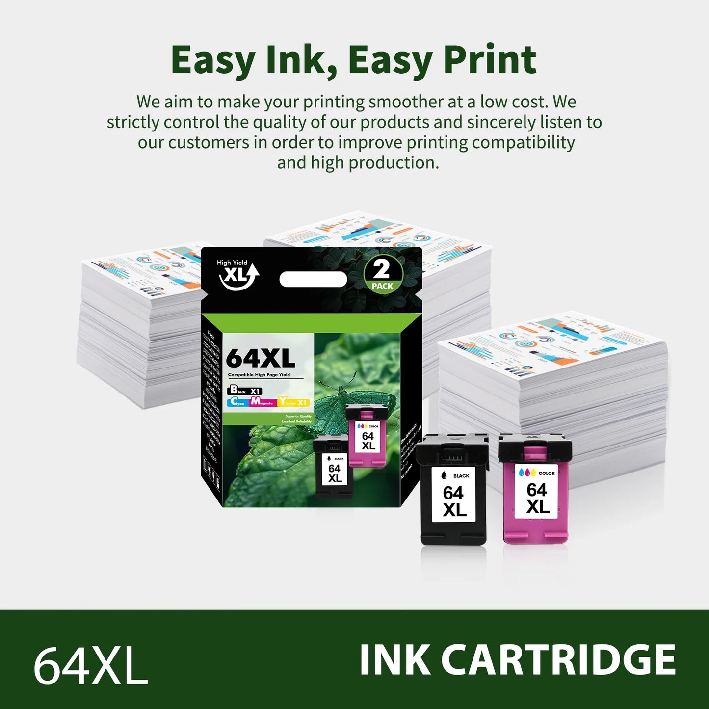 64XL Ink Cartridges Compatible for HP 64 64XL Black and Color for Envy Photo 7855 7858 7155 7120 7800 6255 6252 7158 7164 Printer (1 Pack Black, 1 Pack Tri-color)