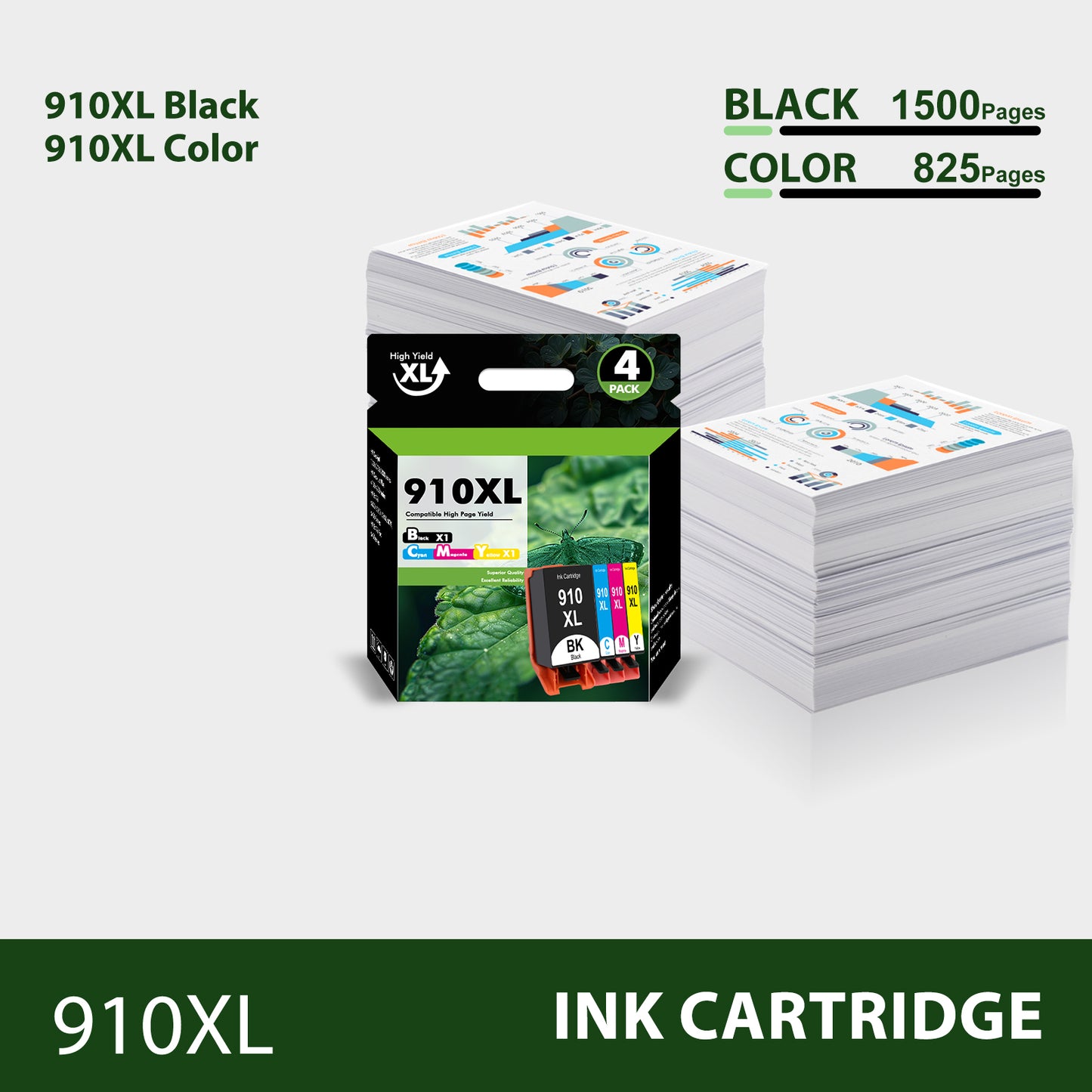 910XL Ink Cartridges Compatible for HP 910XL Printer Ink Combo Pack for HP OfficeJet Pro 8020 8025 8028 8035 8030 8030 8010 8015 8018 8022 Printer (Black, Cyan, Magenta, Yellow,4-Pack)