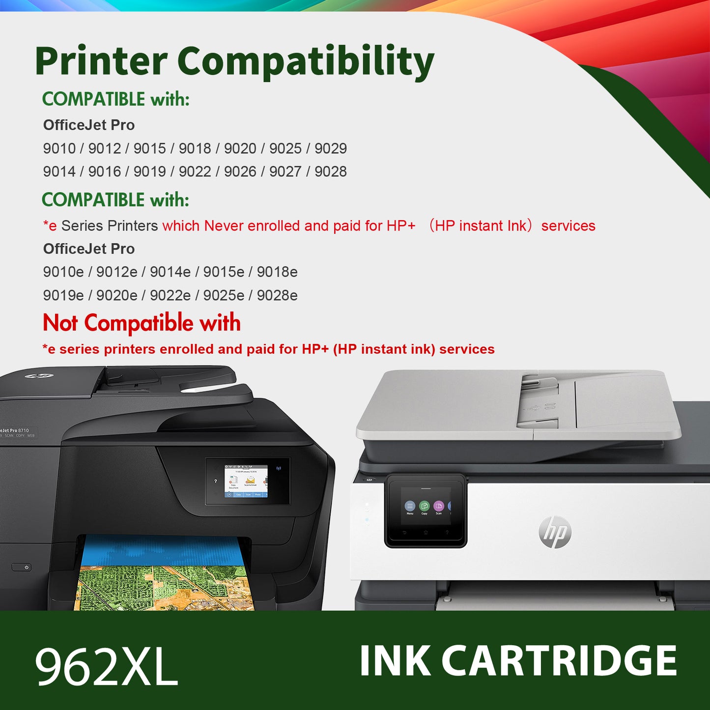 962 962XL Ink Cartridges Compatible for HP 962XL 962 4 Pack for OfficeJet Pro 9010 9020 9015 9018 9025 9018 9019 Printer (Black, Cyan, Magenta, Yellow)