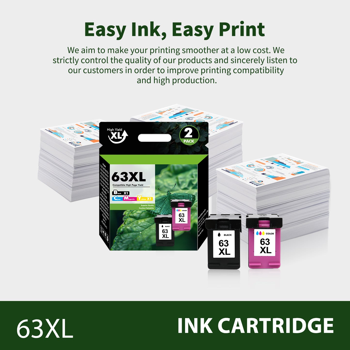 63XL Ink Cartridges Compatible for HP 63 63XL Black and Color for Envy 4510 4520 OfficeJet 4650 4655 3830 5255 5258 Deskjet 3630 3632 1112 2132 2130 HP63XL (1 Pack Black, 1 Pack Tri-color)
