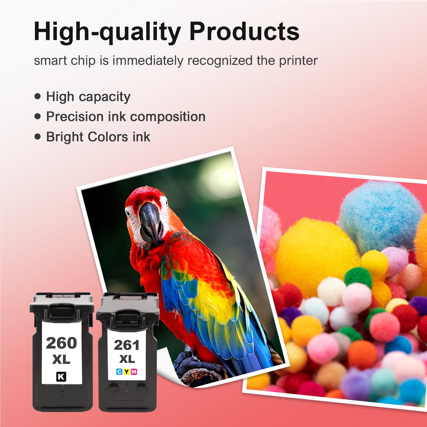 260XL 261XL Ink Cartridges Compatible for Canon PG-260XL 261XL Combo Pack for PIXMA TS6420 TR7020 TS5320 TS5300 TR7022 Printer (2 Pack, Black, Tri-color)