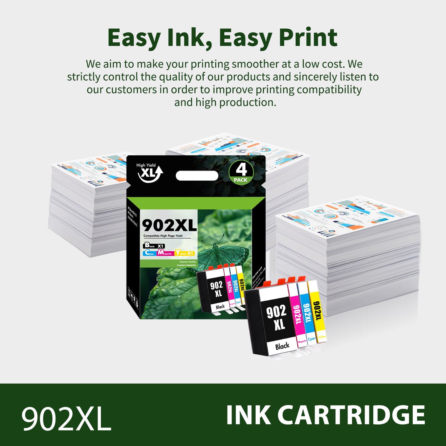 902XL 902 Ink Cartridges Compatible for HP 902XL 902 Combo Pack for OfficeJet Pro 6968 6978 6958 6970 6960 6962 6950 6968 6972 902 XL Printer (4 Pack, Black, Cyan, Magenta, Yellow)