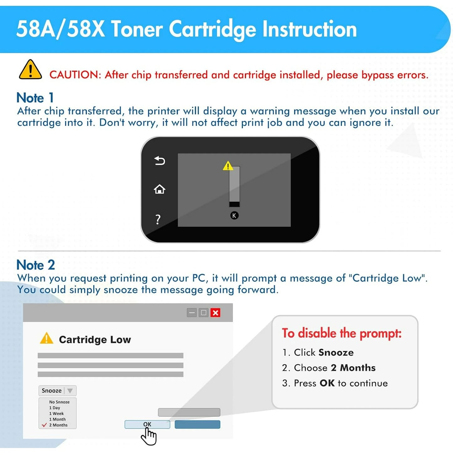 58A Toner Cartridges Black (NO-CHIP) Compatible for HP 58A CF258A 58X CF258X 258A M404n M404dn M406dn M428fdn M428fdw M428dw M430f M404 M428 Printers | 2-Pack