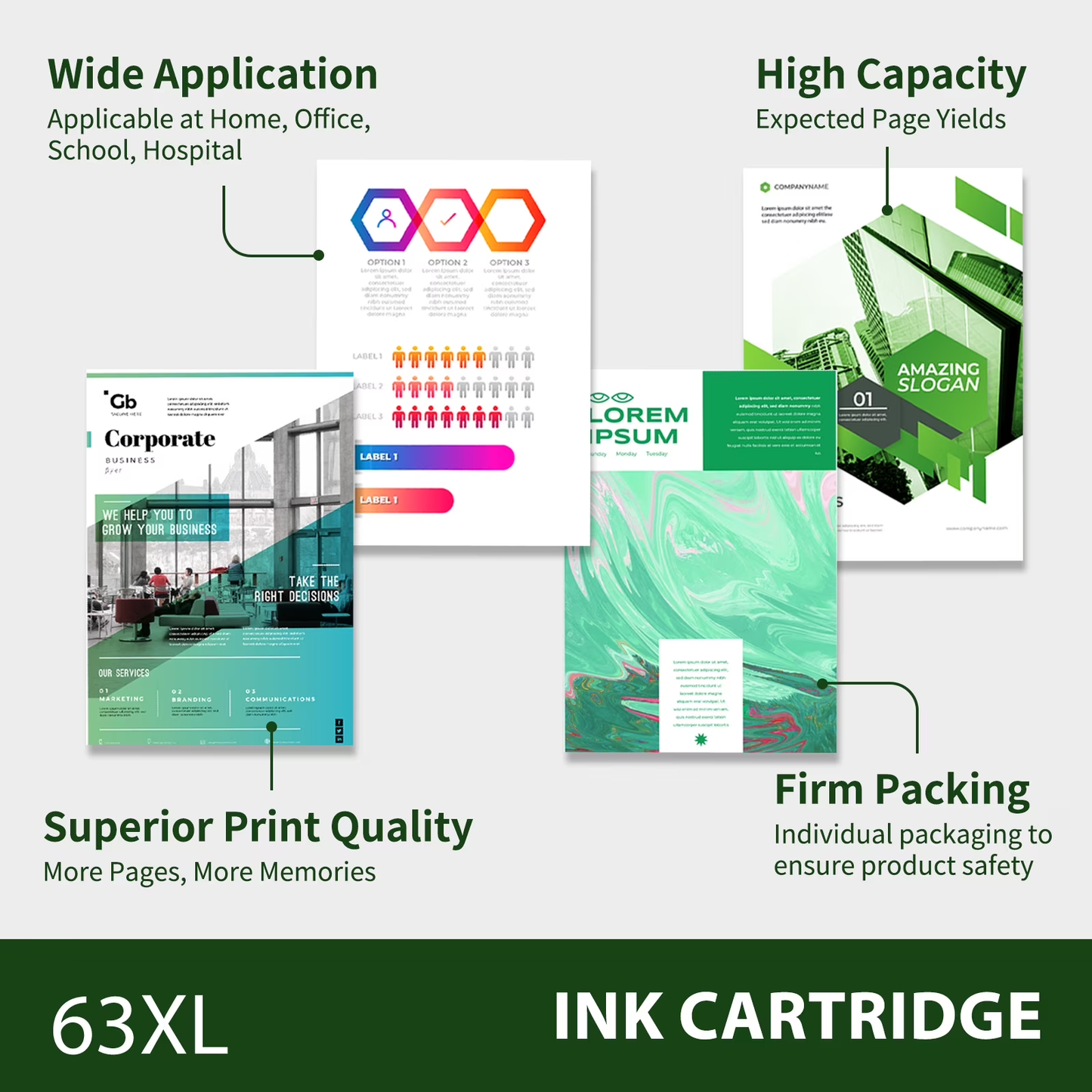 63XL Ink Cartridges 63 63XL Color Ink for Envy 4510 4520 Compatible for OfficeJet 4650 4655 3830 5255 5258 Deskjet 3630 3632 1112 2132 2130 HP63XL (2 Pack Tri-color)