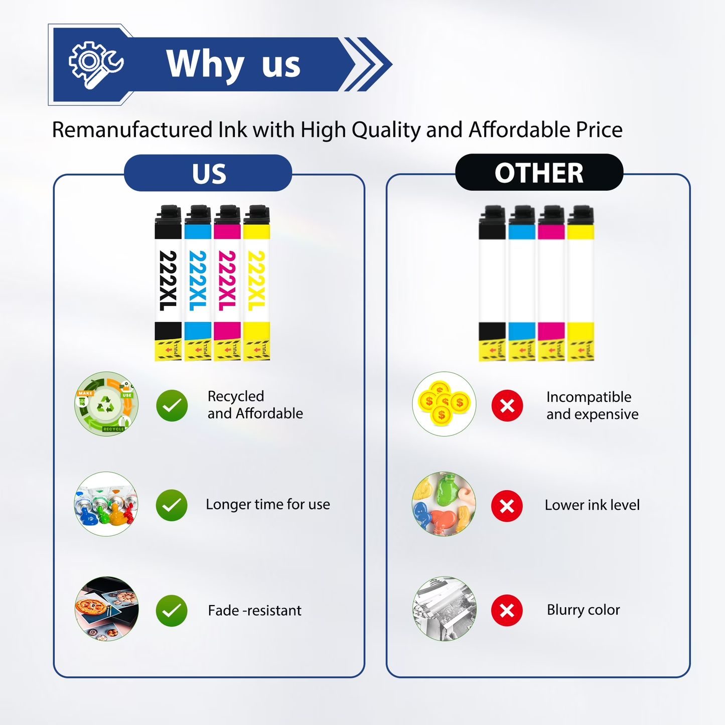222XL Ink Cartridges Compatible for Epson 222 Ink Cartridge Combo Pack for Epson XP-5200 WF-2960 Printer Ink 222 XL
