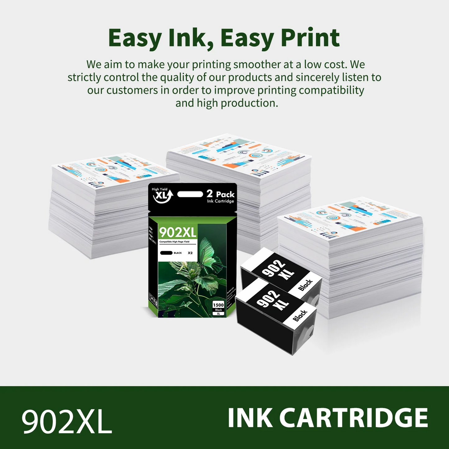 902 902XL Ink Cartridges Compatible for HP 902 902XL 2 Pack for OfficeJet Pro 6968 6978 6958 6978 6968 6970 6971 6974 6975 6979 6960 6961 6963 6964 6965 6966 6950 902 XL Printer (2 x Black)