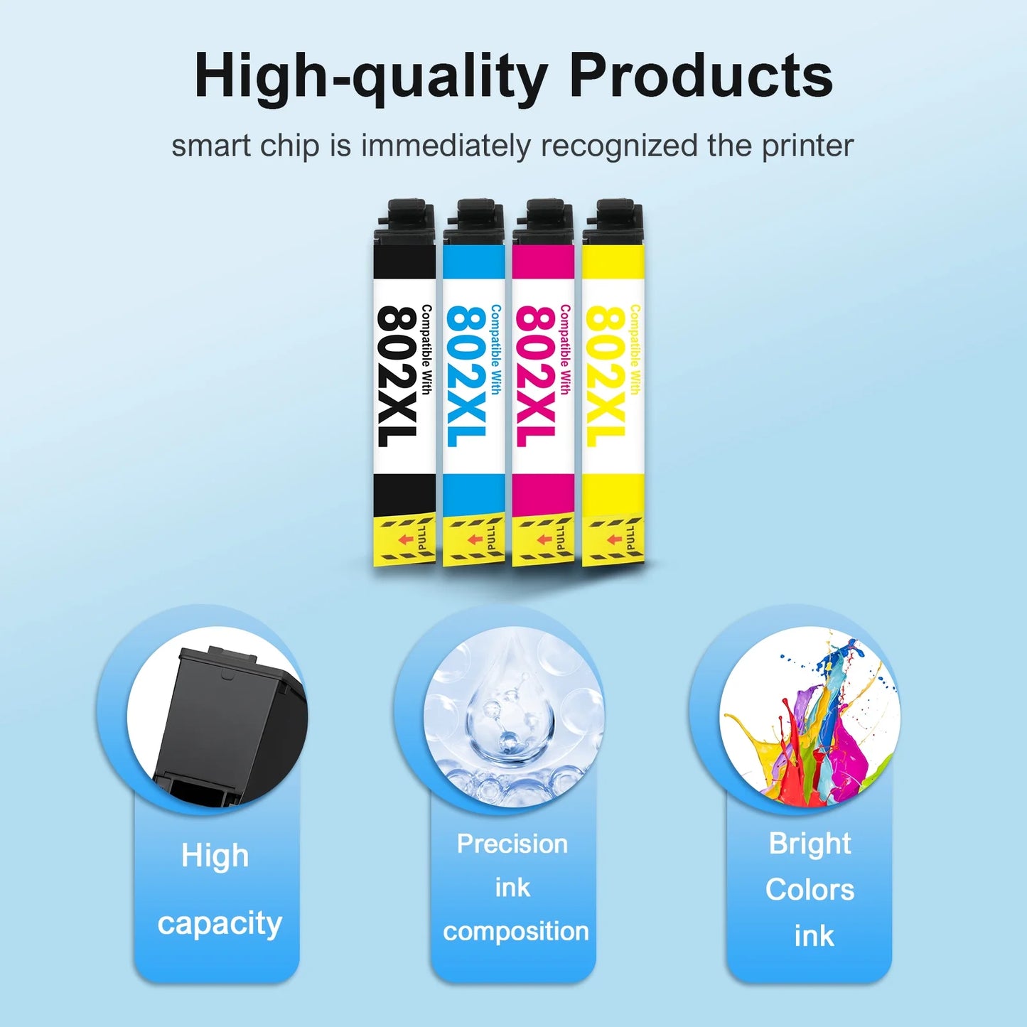 802XL Ink Cartridge Compatible for Epson 802 T802 T802XL WF-4740 WF-4720 WF-4730 Printer Pack of 4