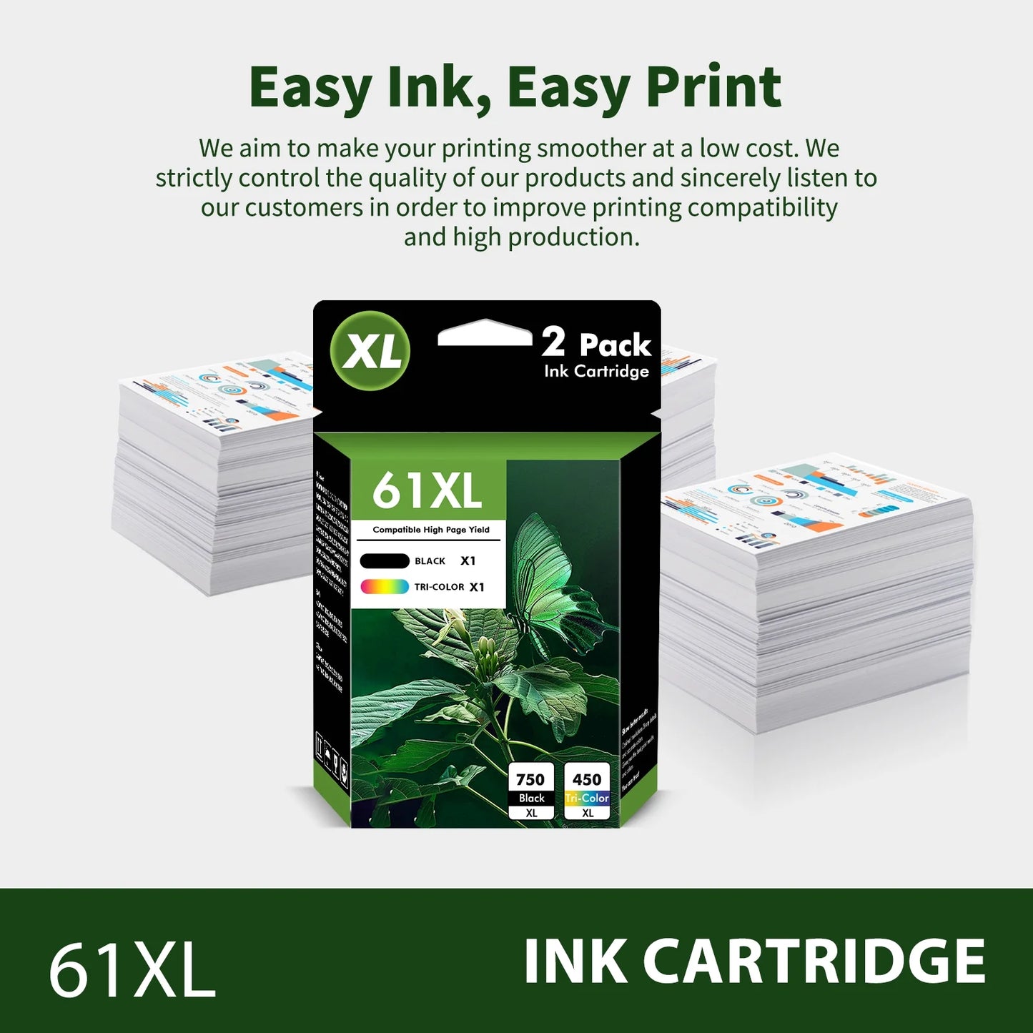 61 Ink Compatible for HP 61 Ink Cartridge Combo Pack for HP Printer Ink 61 for Envy 4500 4502 5530 (Black Tri-Color)